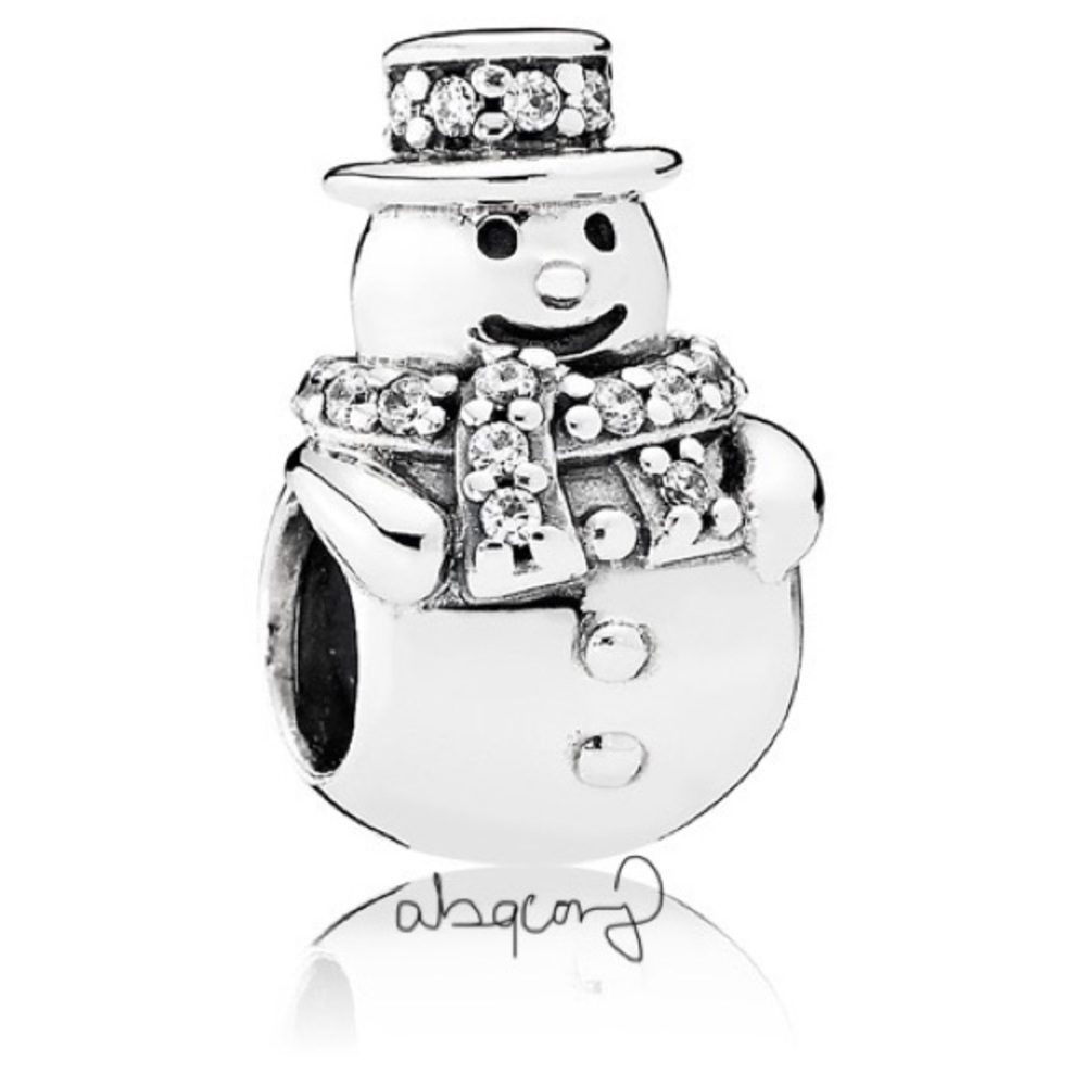 EUC Pandora 792001CZ Sterling Silver Christmas Winter Snowman Charm w/ Clear CZs
